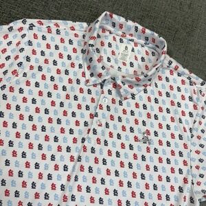 St. Louis Cardinals All Over Print Polo Shirt Men's XL White Logo Stretch‎ MLB